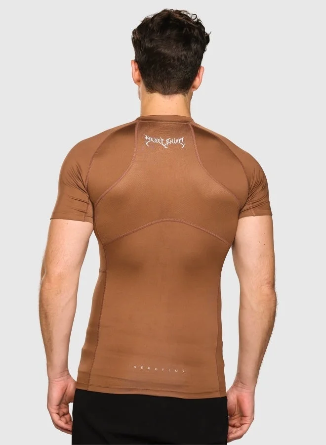 Musclemind Compression Half Sleeve T-Shirt with Muscle Support, Breathable Mesh, Lightweight, Quick Drying, Anti-Static, Anti-Odour, Anti-Microbial And 4-Way Stretchable